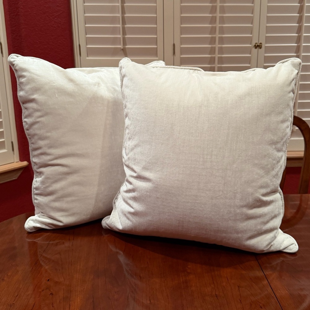 Set of Two Velvet Ivory PILLOW COVERS - 26x26